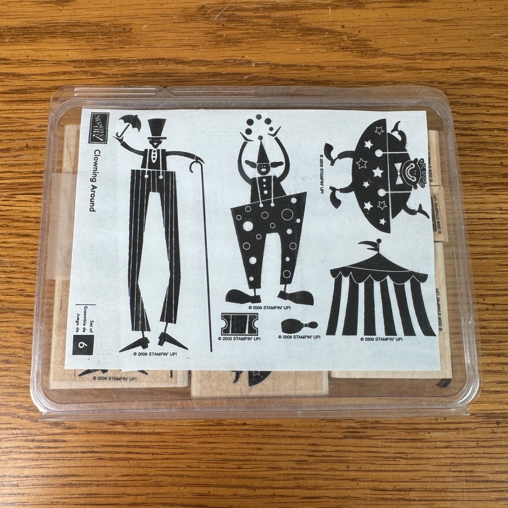 Stampin Up Clowning Around Wood Mount Rubber Stamp Set of 6 Circus Carnival 2006